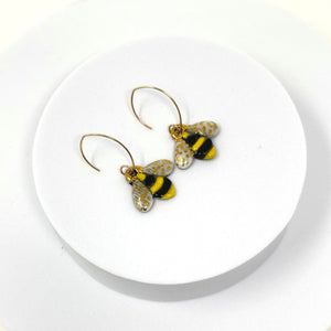 Bee Porcelain Dangle Earrings – 14 karat Gold Filled Rounded Hook