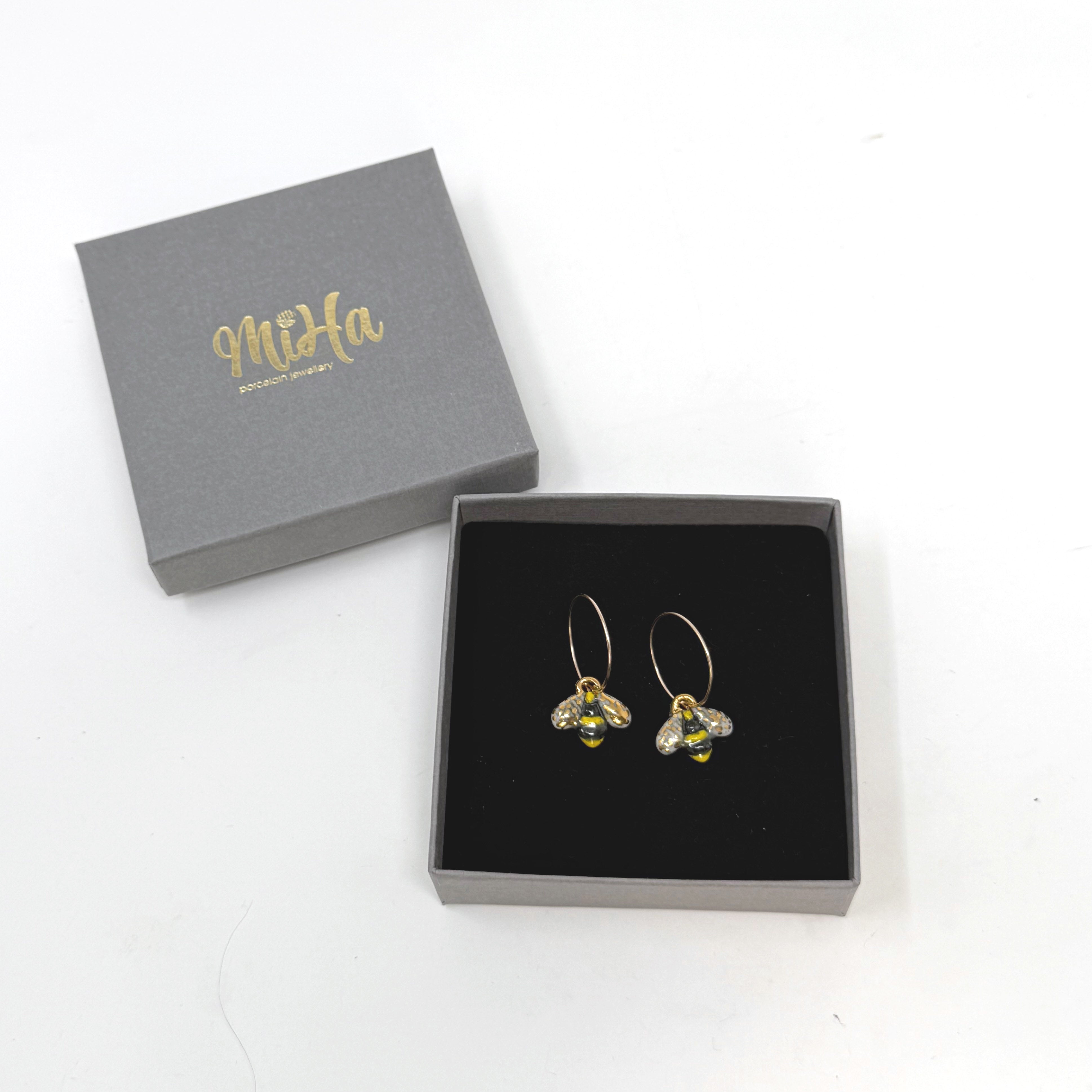 Porcelain Bee Hoop Earrings