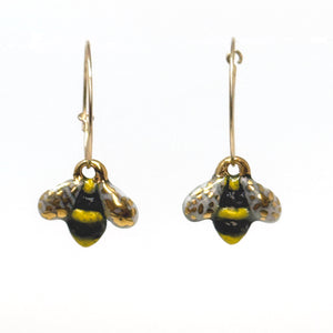 Porcelain Bee Dangle Earrings – 24k Gold Details, Handmade Nature-Inspired Jewellery