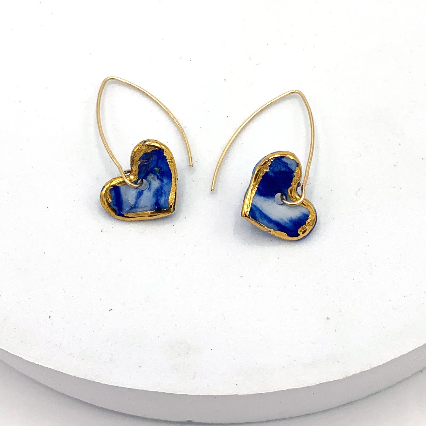 Blue Marbled Heart Dangles