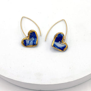 Blue Marbled Heart Dangles