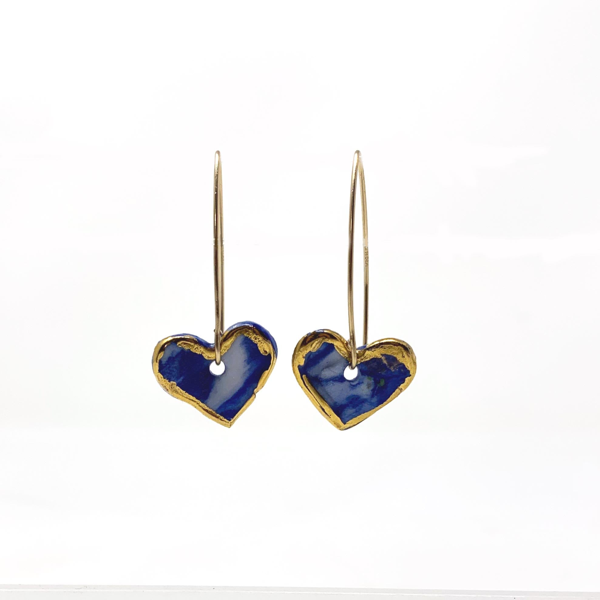 Blue Marbled Heart Dangles
