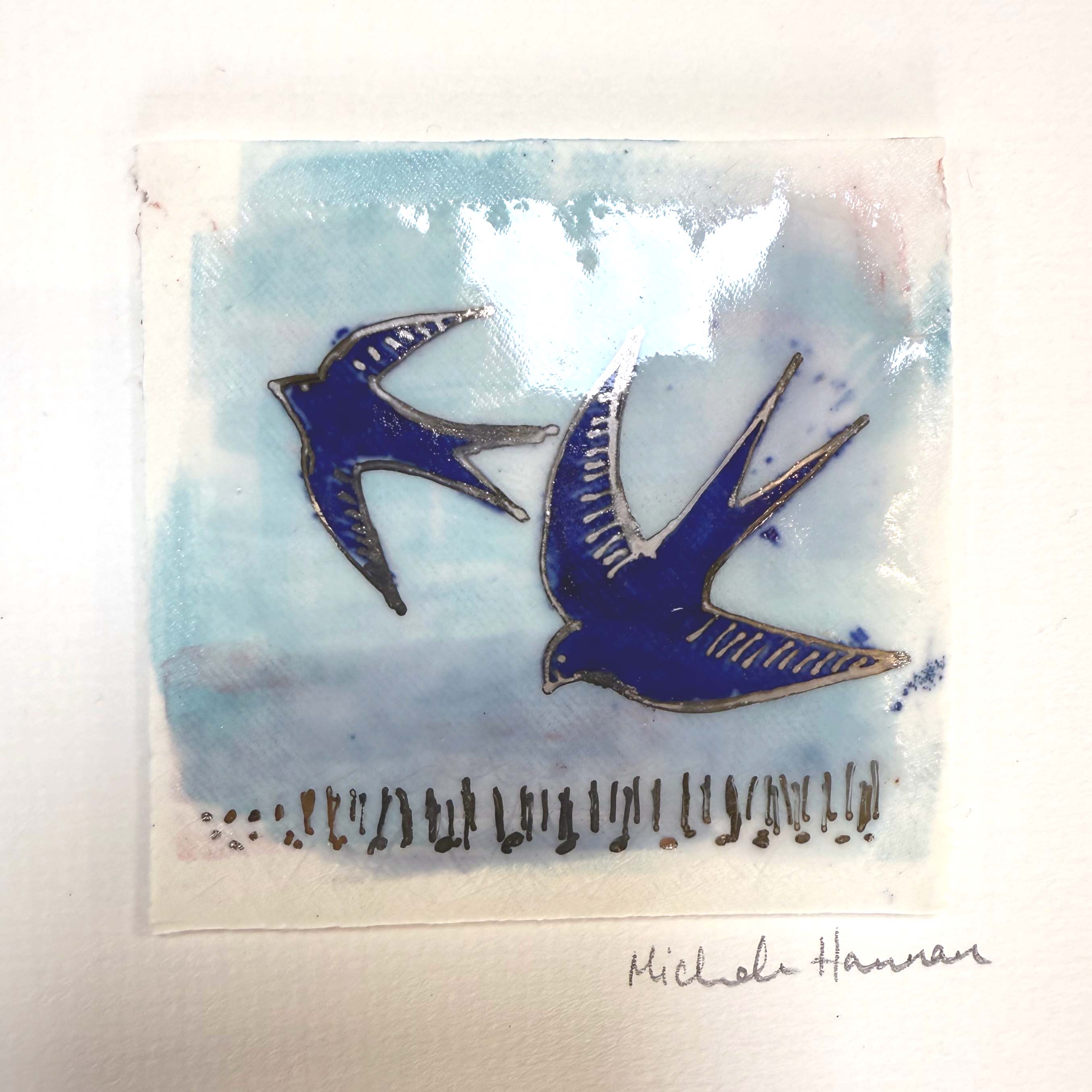 Flight of the Swallows - Framed Porcelain Picture, Wall Art