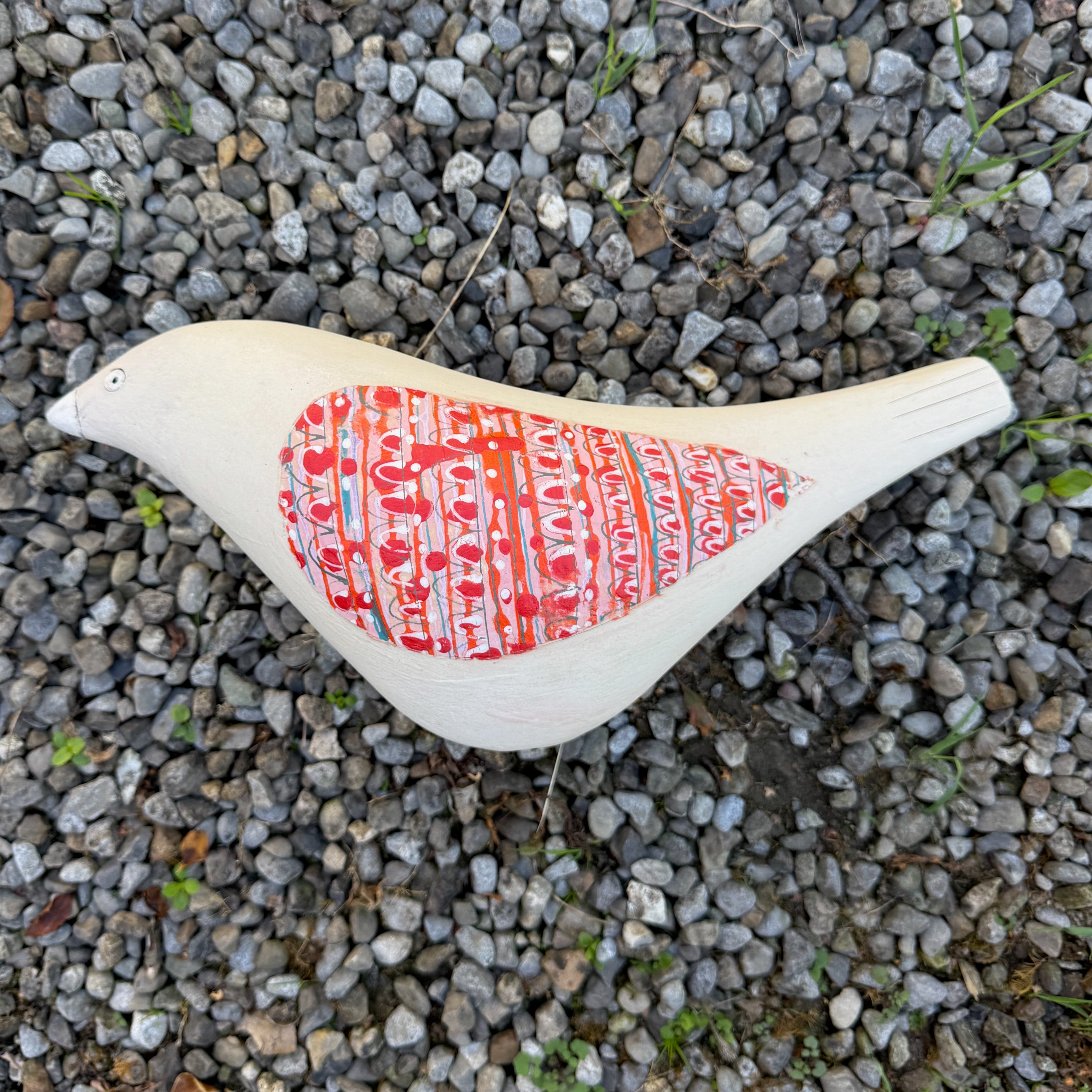 Song Bird - Ceramic Garden Sculpture, Red Wings