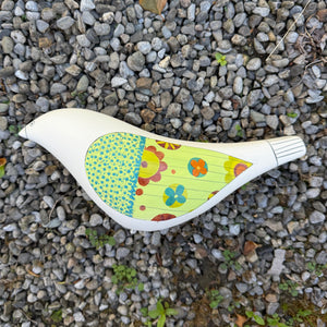 Song Bird - Ceramic Garden Sculpture, Green Wings