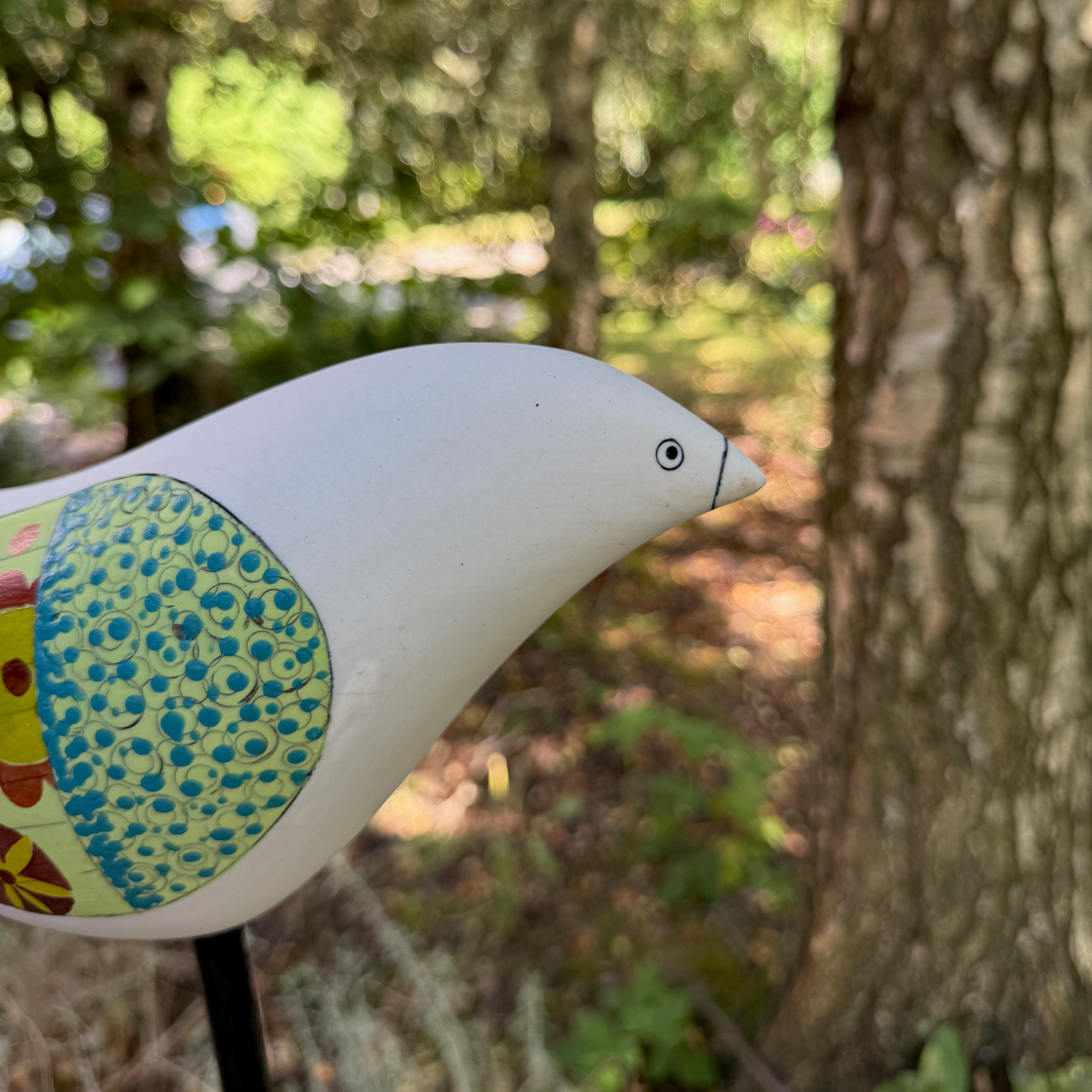 Song Bird - Ceramic Garden Sculpture, Green Wings