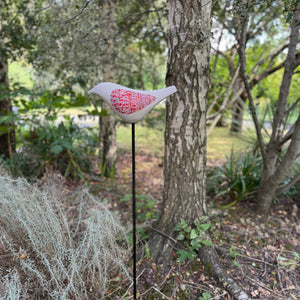 Song Bird - Ceramic Garden Sculpture, Red Wings