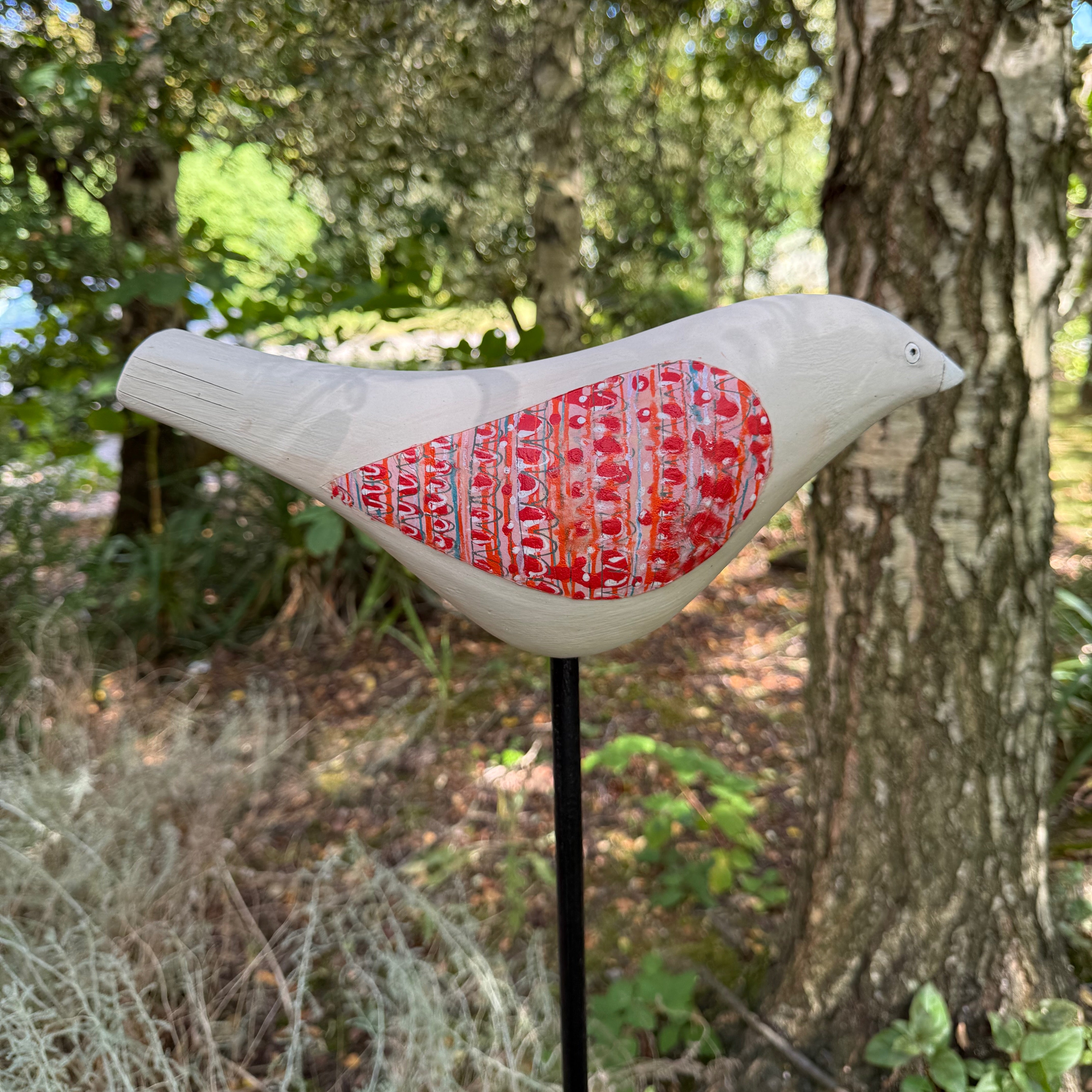 Song Bird - Ceramic Garden Sculpture, Red Wings