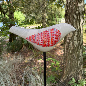 Song Bird - Ceramic Garden Sculpture, Red Wings