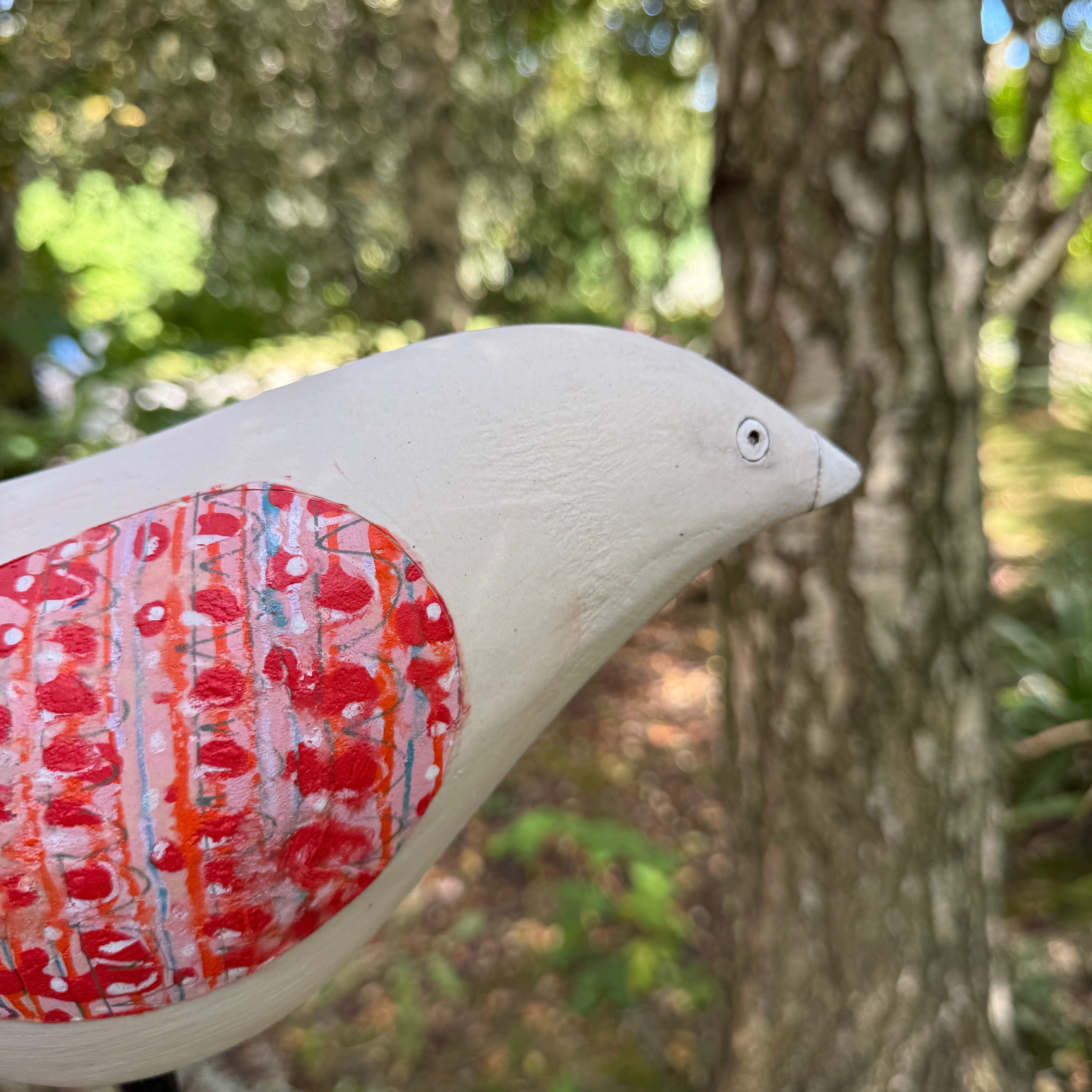Song Bird - Ceramic Garden Sculpture, Red Wings