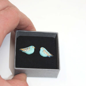 Porcelain Song Bird Stud Earrings with 24 karat gold lustre