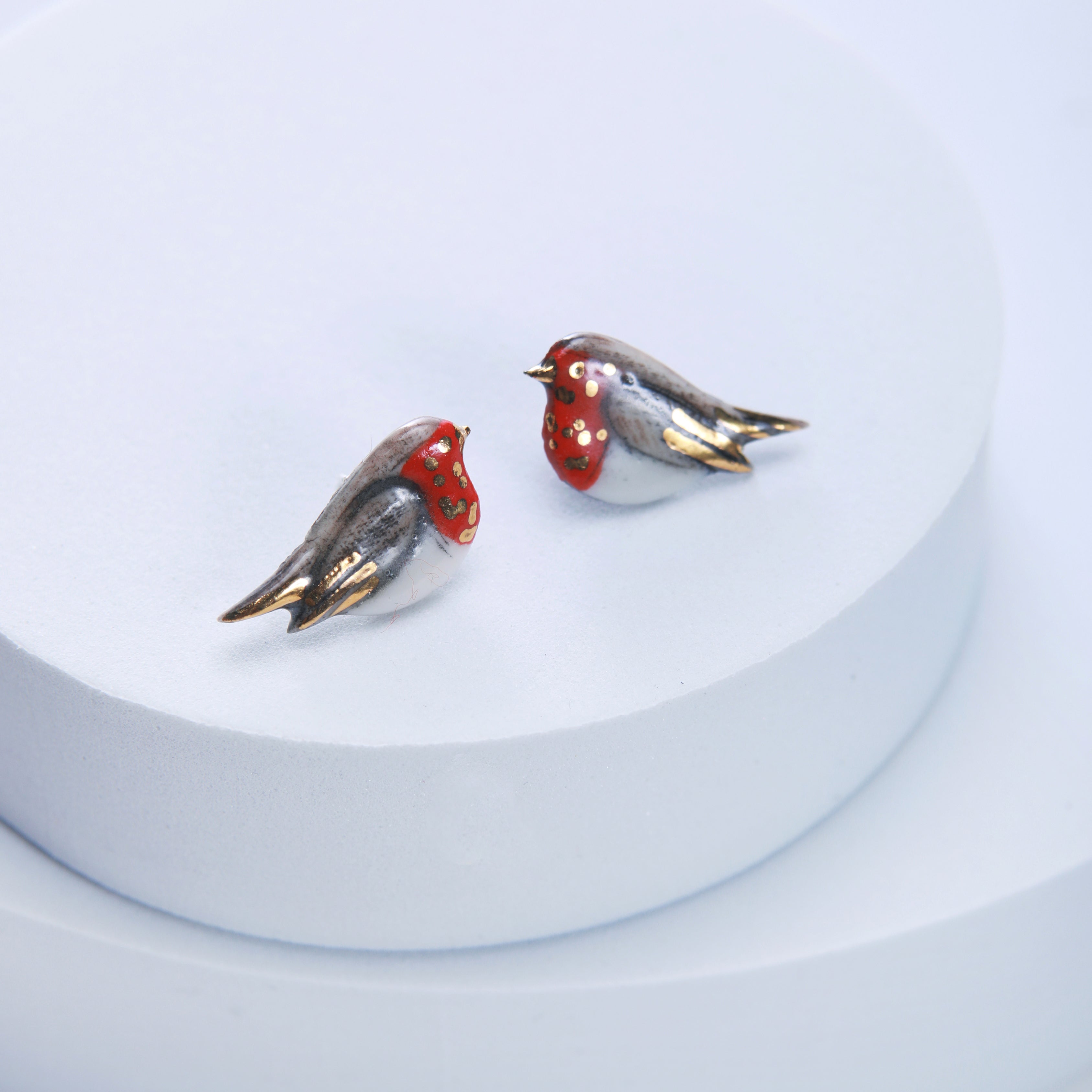Robin Porcelain Stud Earrings with 24K Gold Lustre