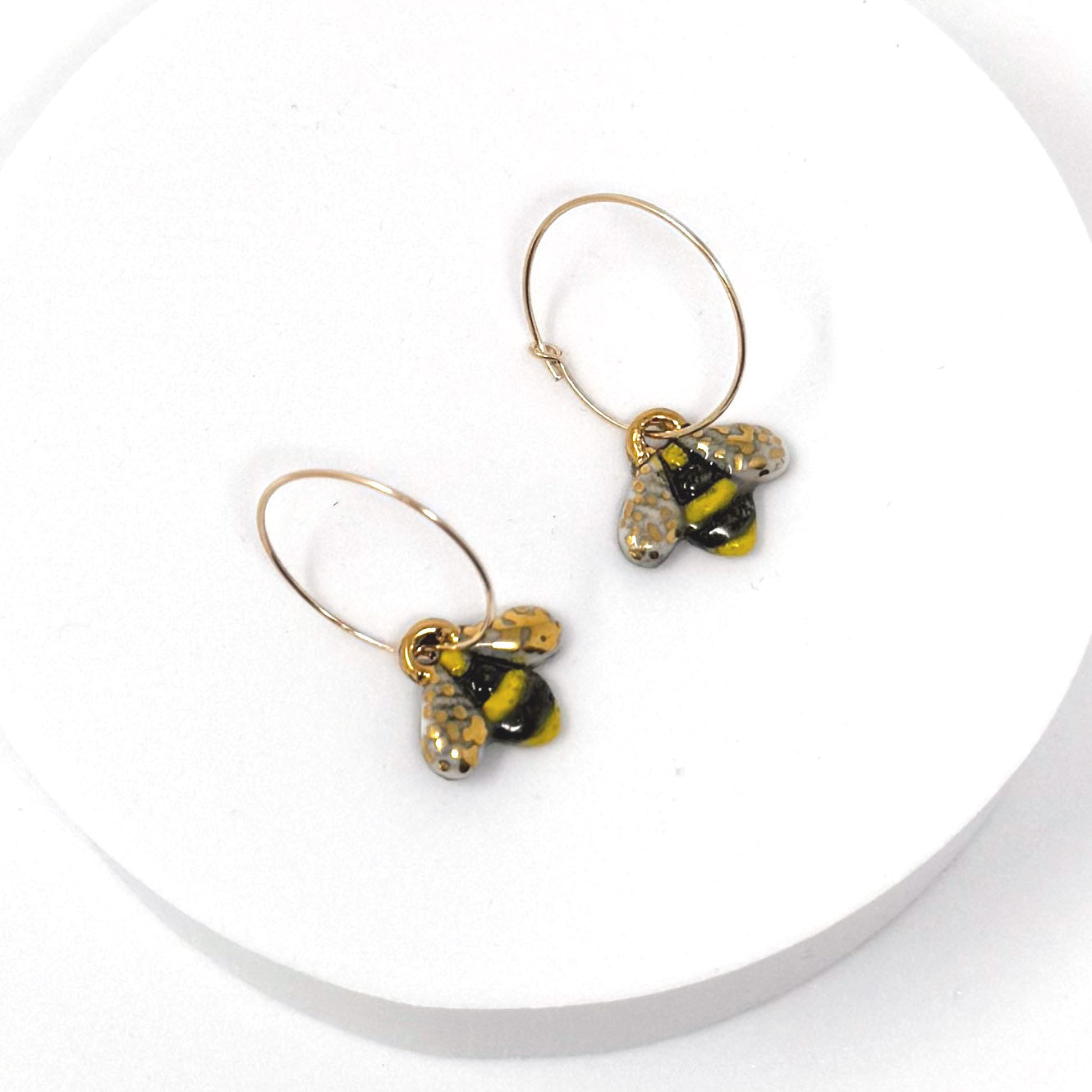 Porcelain Bee Hoop Earrings