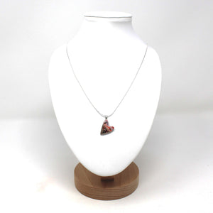 Porcelain Red and Pink Heart Necklace with Sterling Silver Chain