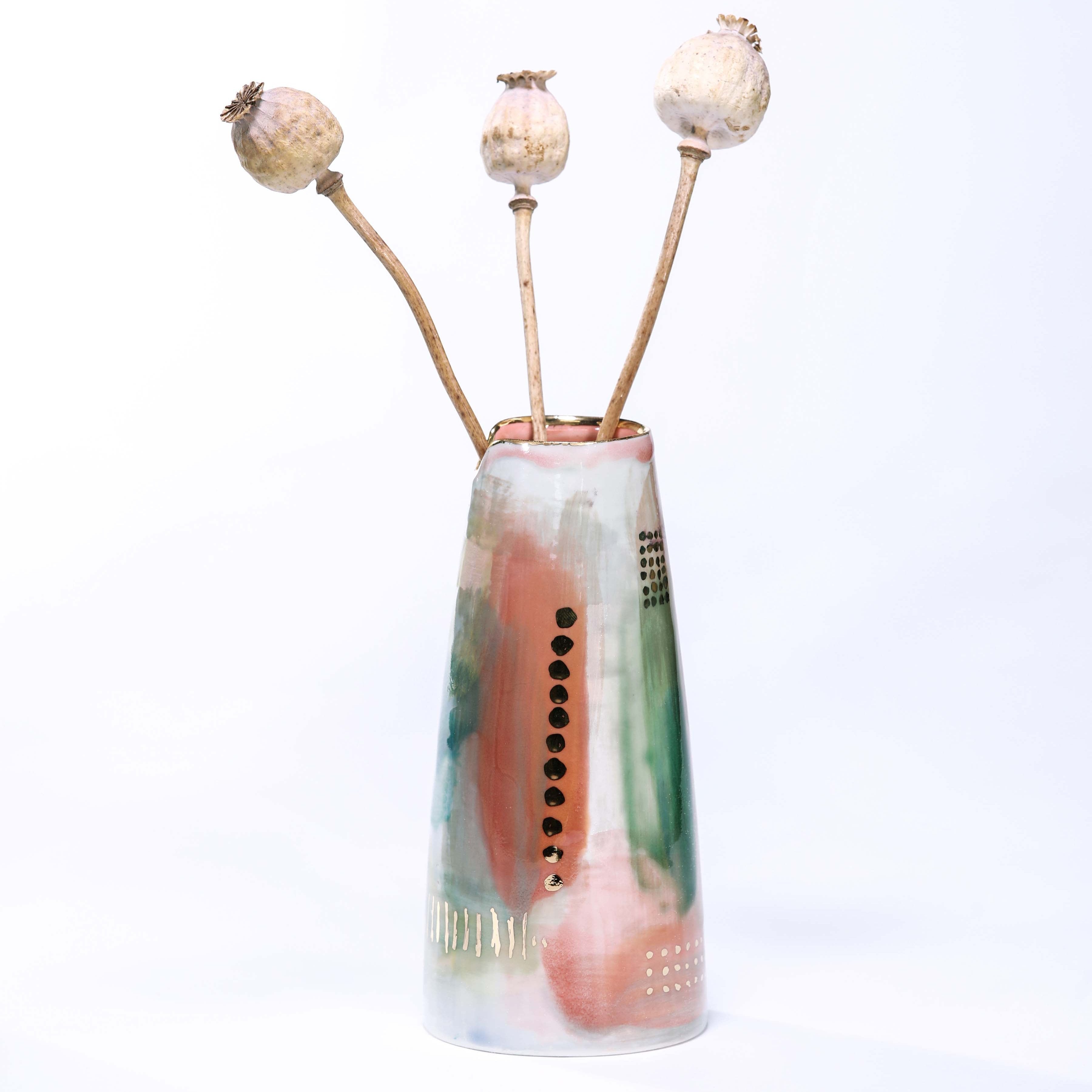 Reflections Porcelain Vase, Coral and Green
