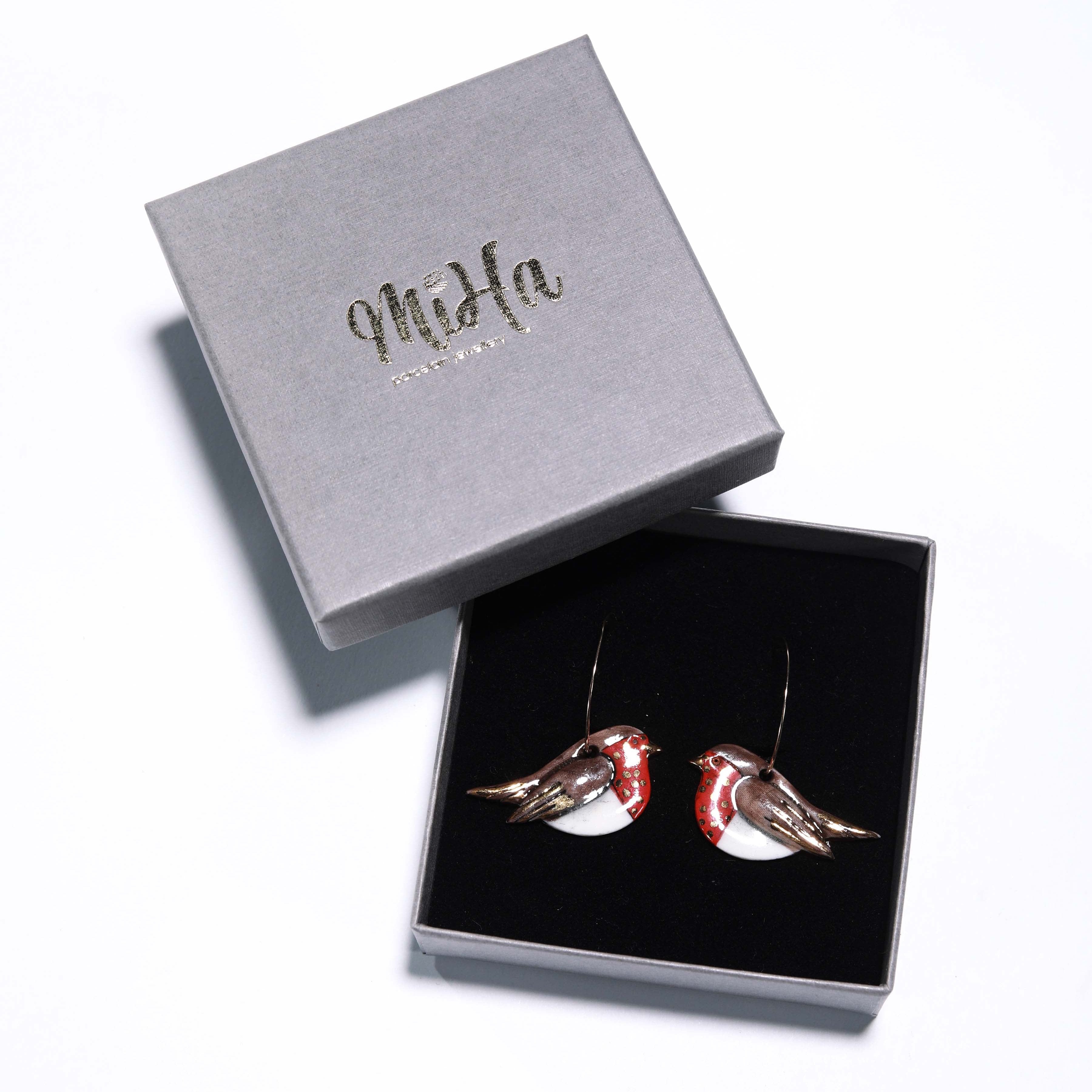 Robin Porcelain Charm Gold Hoop Earrings