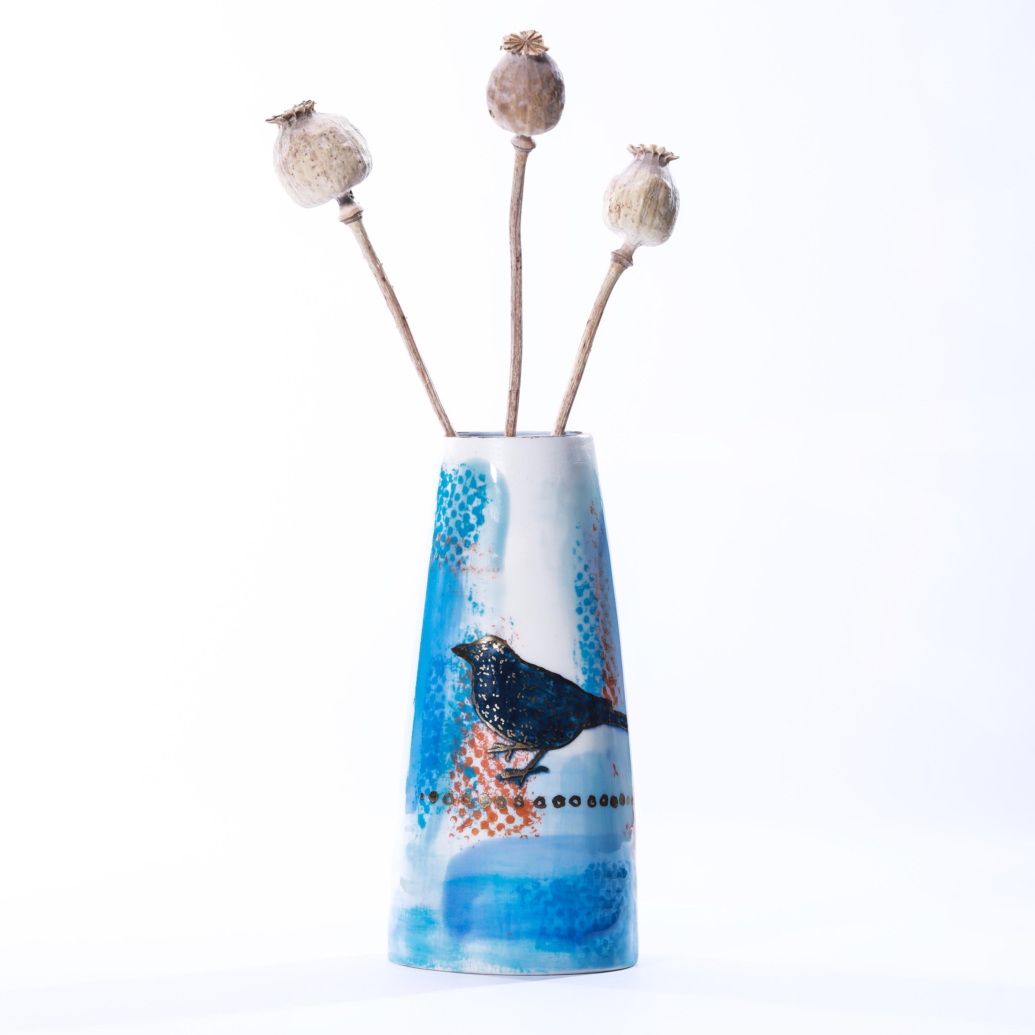 Secret Garden Porcelain Vase - Blue with blackbird