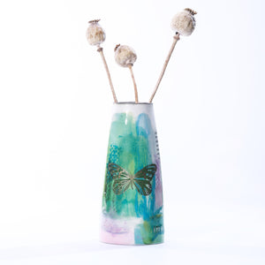 Secret Garden Porcelain Vase - Green & Lilac with Butterflies