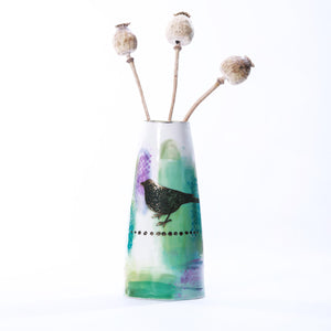 Secret Garden Porcelain Vase - Green with Blackbird
