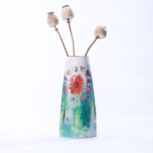 Secret Garden Porcelain Vase - Green with Blackbird and Flowers