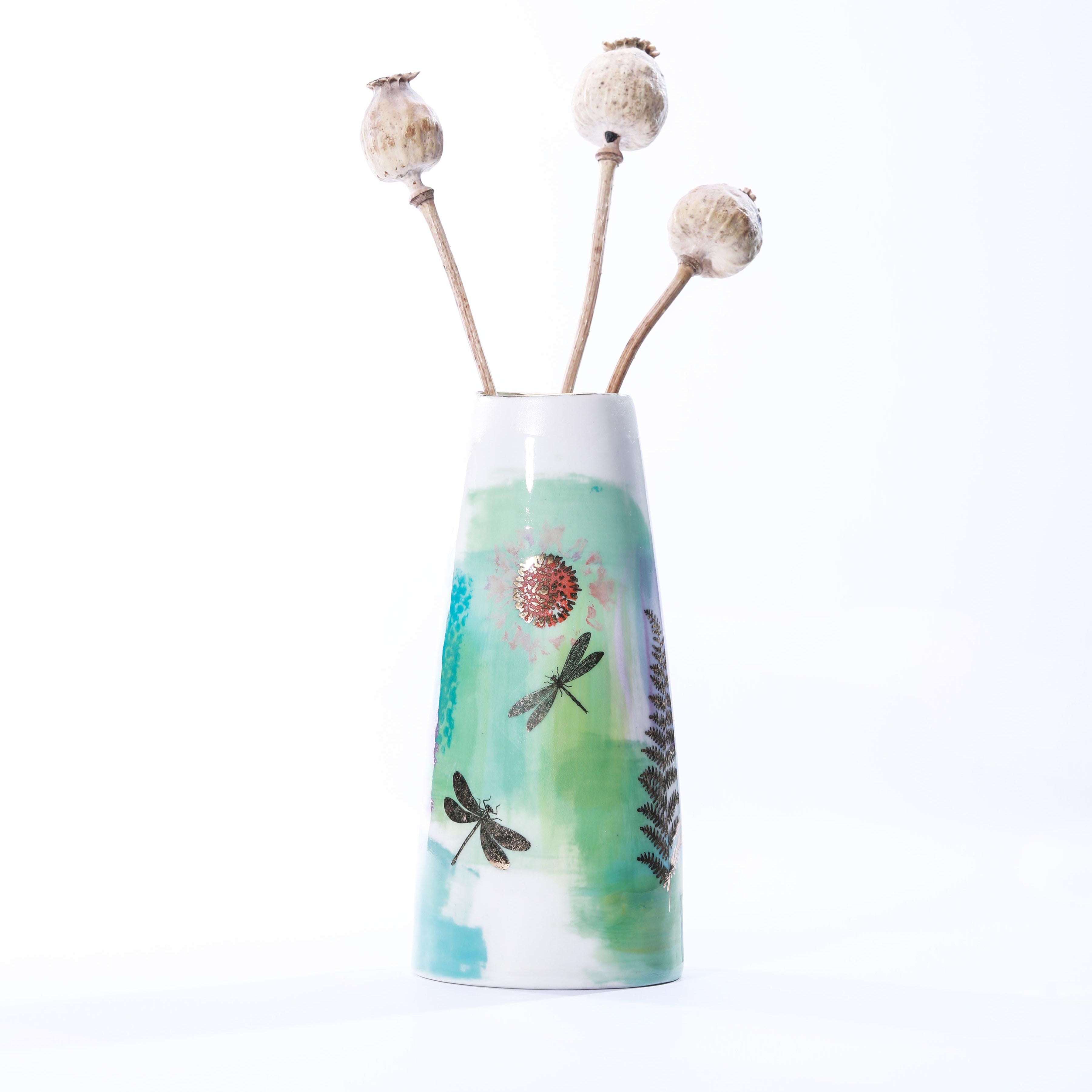 Secret Garden Porcelain Vase - Green with Butterflies