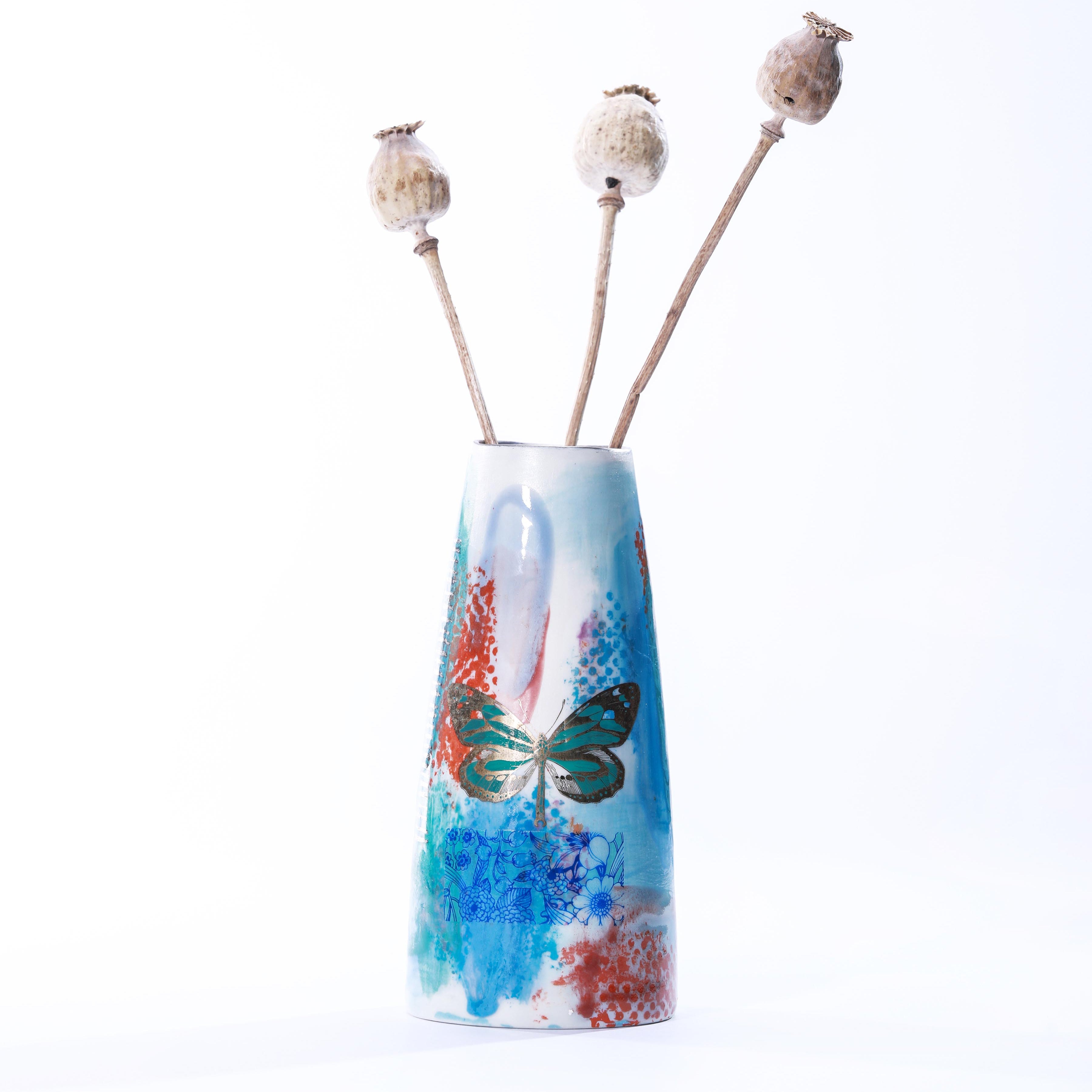 Secret Garden Porcelain Vase - Blue with Butterflies