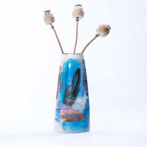 Secret Garden Porcelain Vase - Blue with Feathers