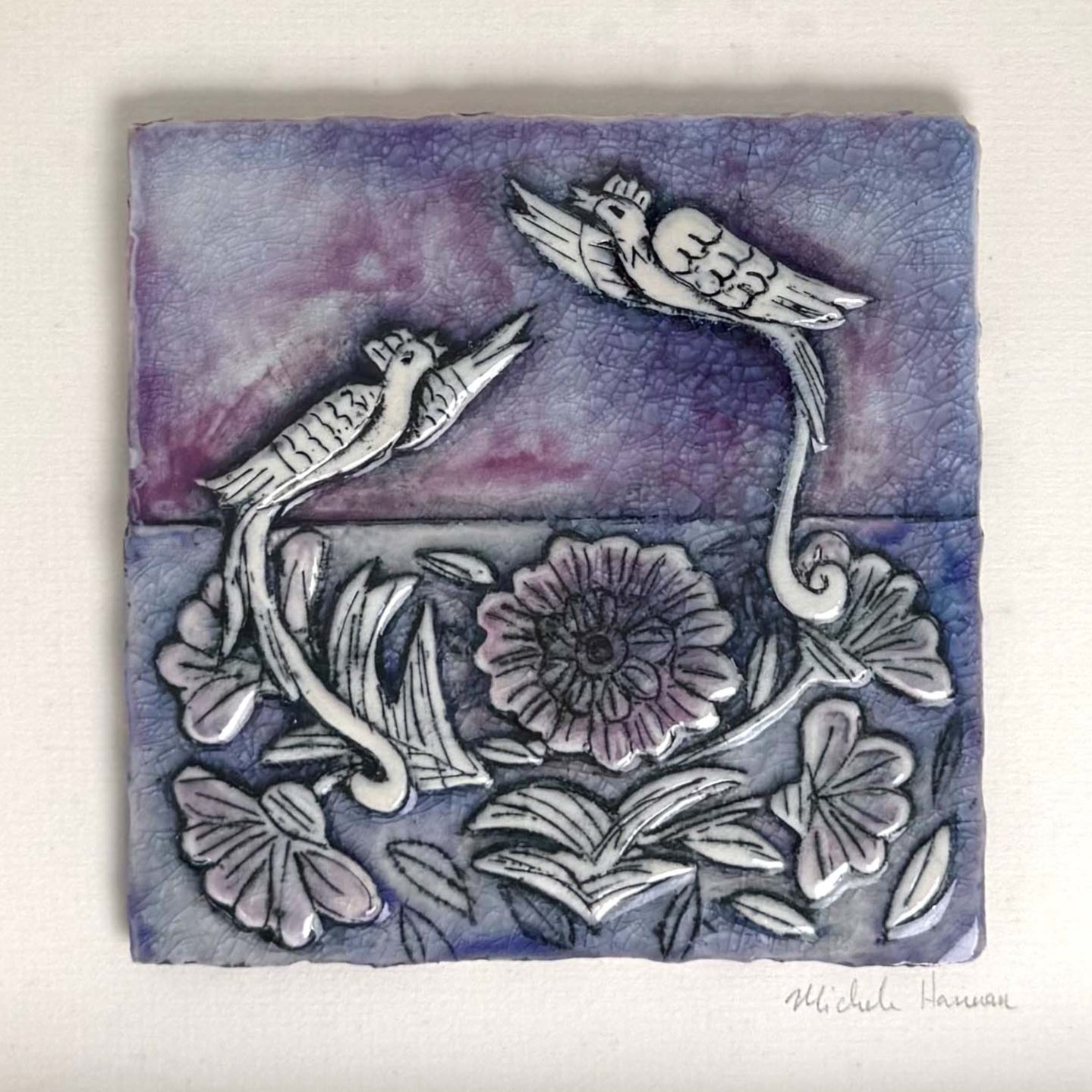 Stylised Songbirds in Bloom - Framed Porcelain Picture, Wall Piece
