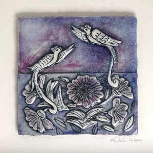 Stylised Songbirds in Bloom - Framed Porcelain Picture, Wall Piece