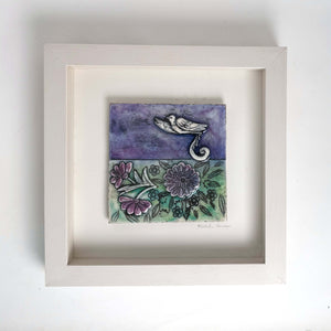Stylised Songbird in Bloom - Framed Porcelain Picture, Wall Piece