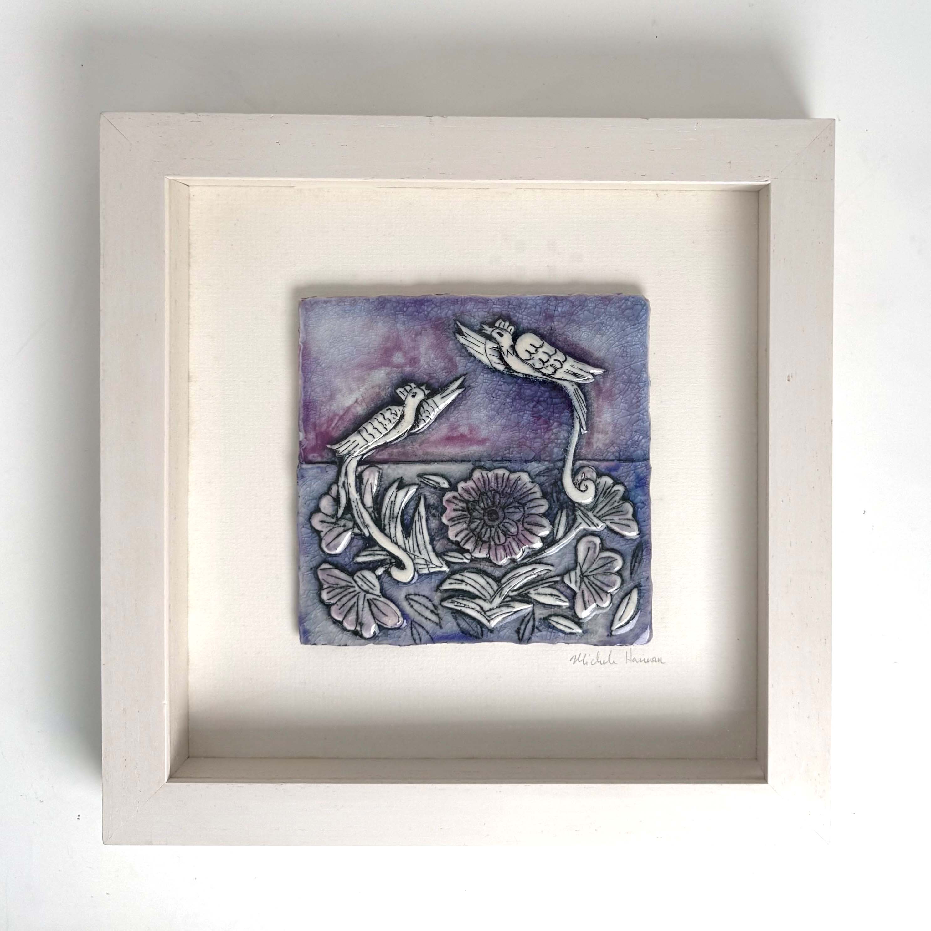 Stylised Songbirds in Bloom - Framed Porcelain Picture, Wall Piece