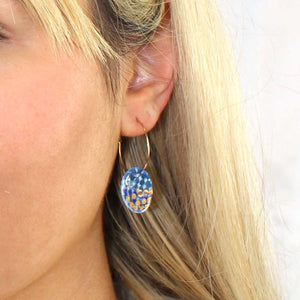 Porcelain Charm Gold Hoop Earrings, blue and gold