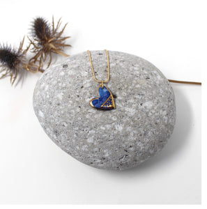 Marble Blue Heart Pendant Necklace with 24k Gold Lustre Details