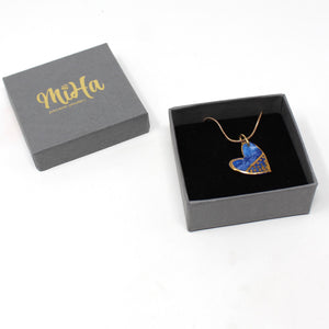 Marble Blue Heart Pendant Necklace with 24k Gold Lustre Details