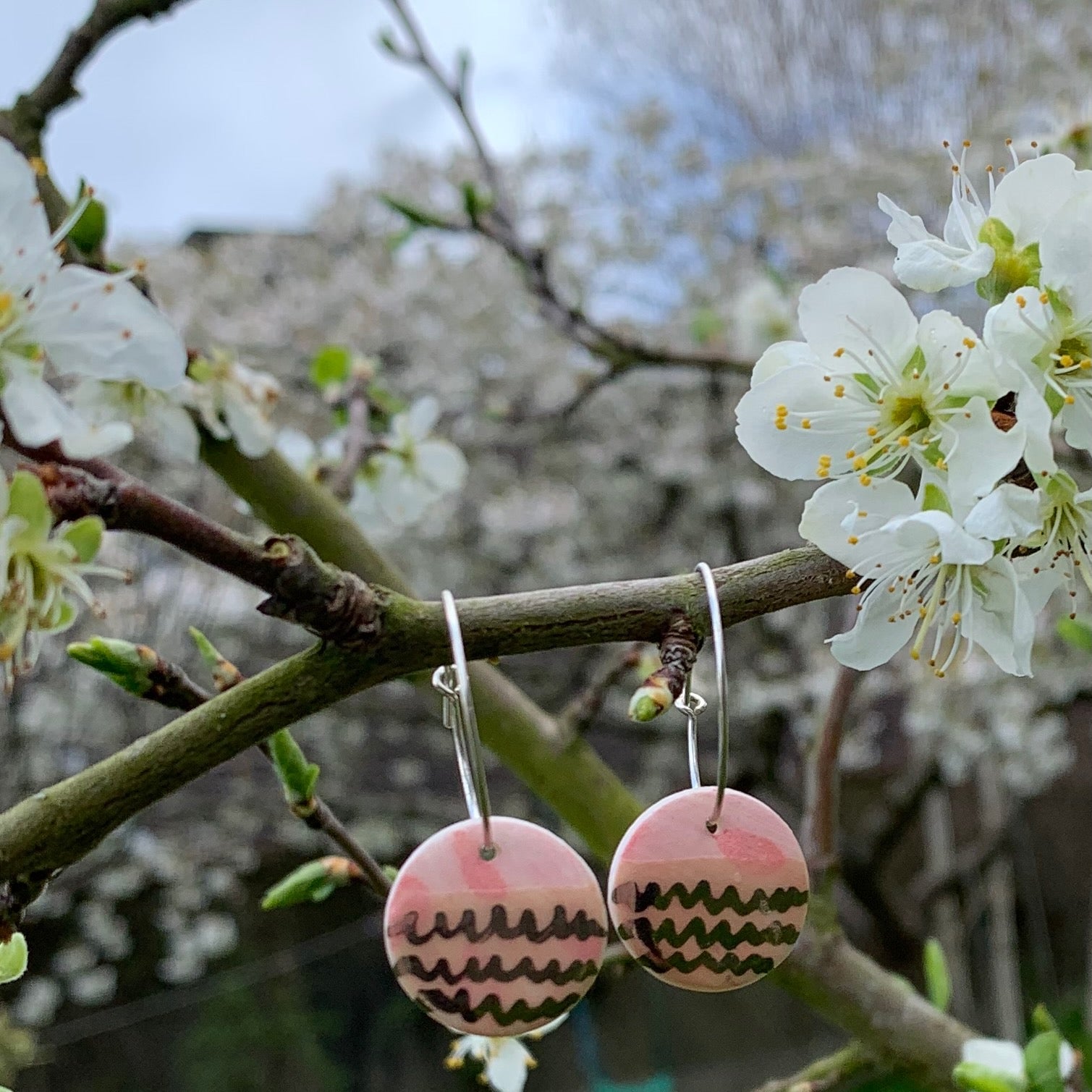 Pink and Silver Disc Hoop Earrings