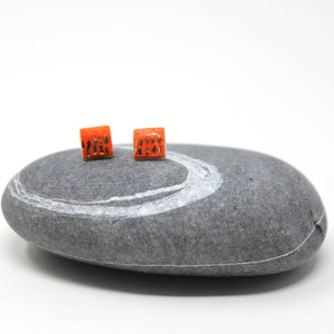 Orange and Gold Porcelain Square Stud Earrings