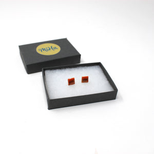 Orange and Gold Porcelain Square Stud Earrings