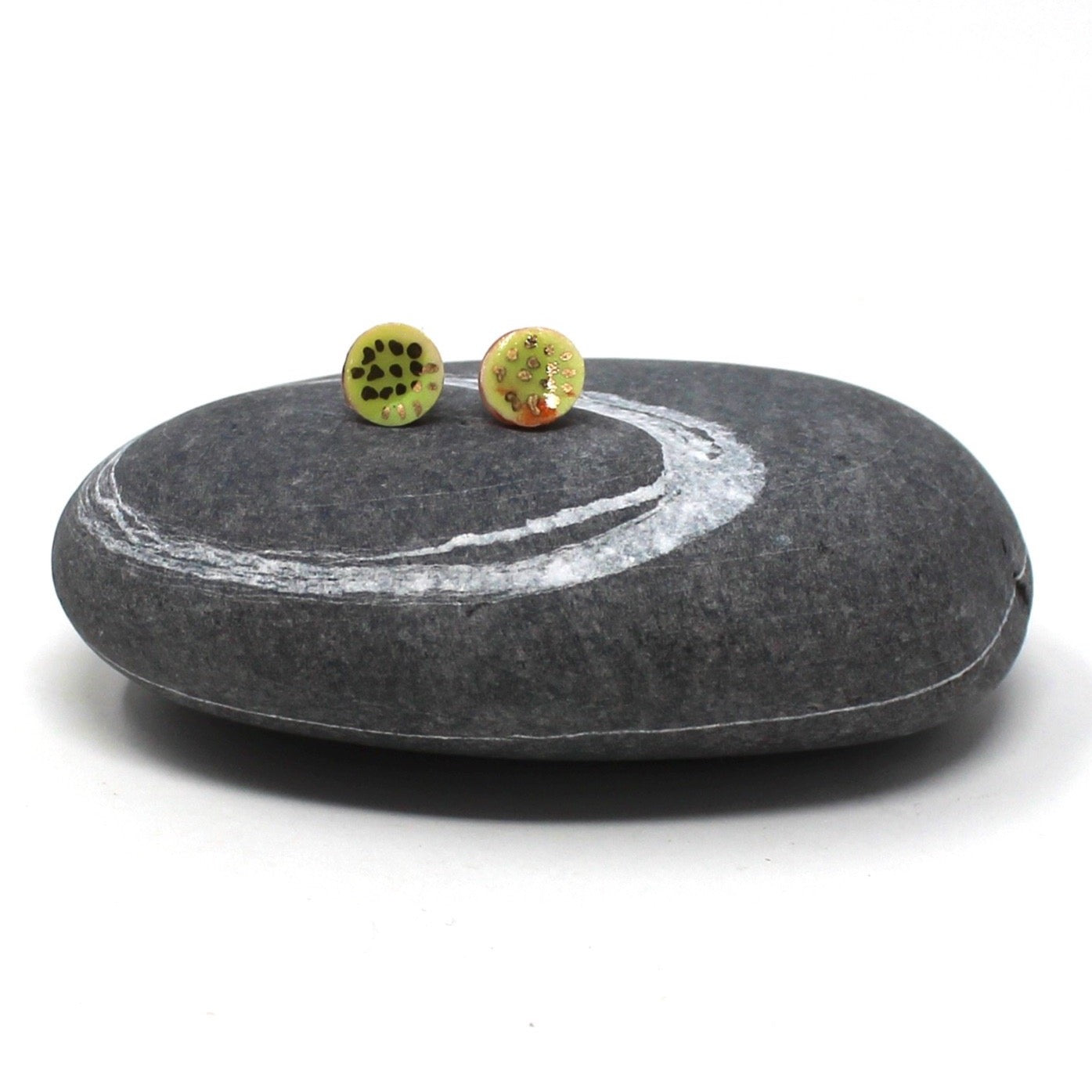 Green and Gold Porcelain Stud Earrings