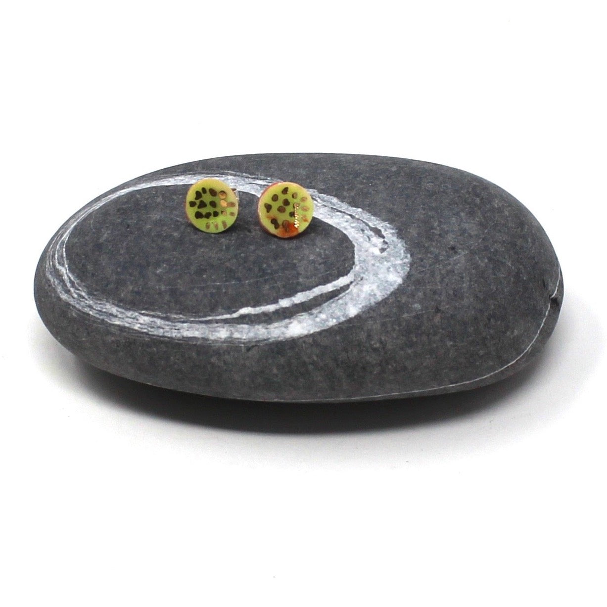 Green and Gold Porcelain Stud Earrings