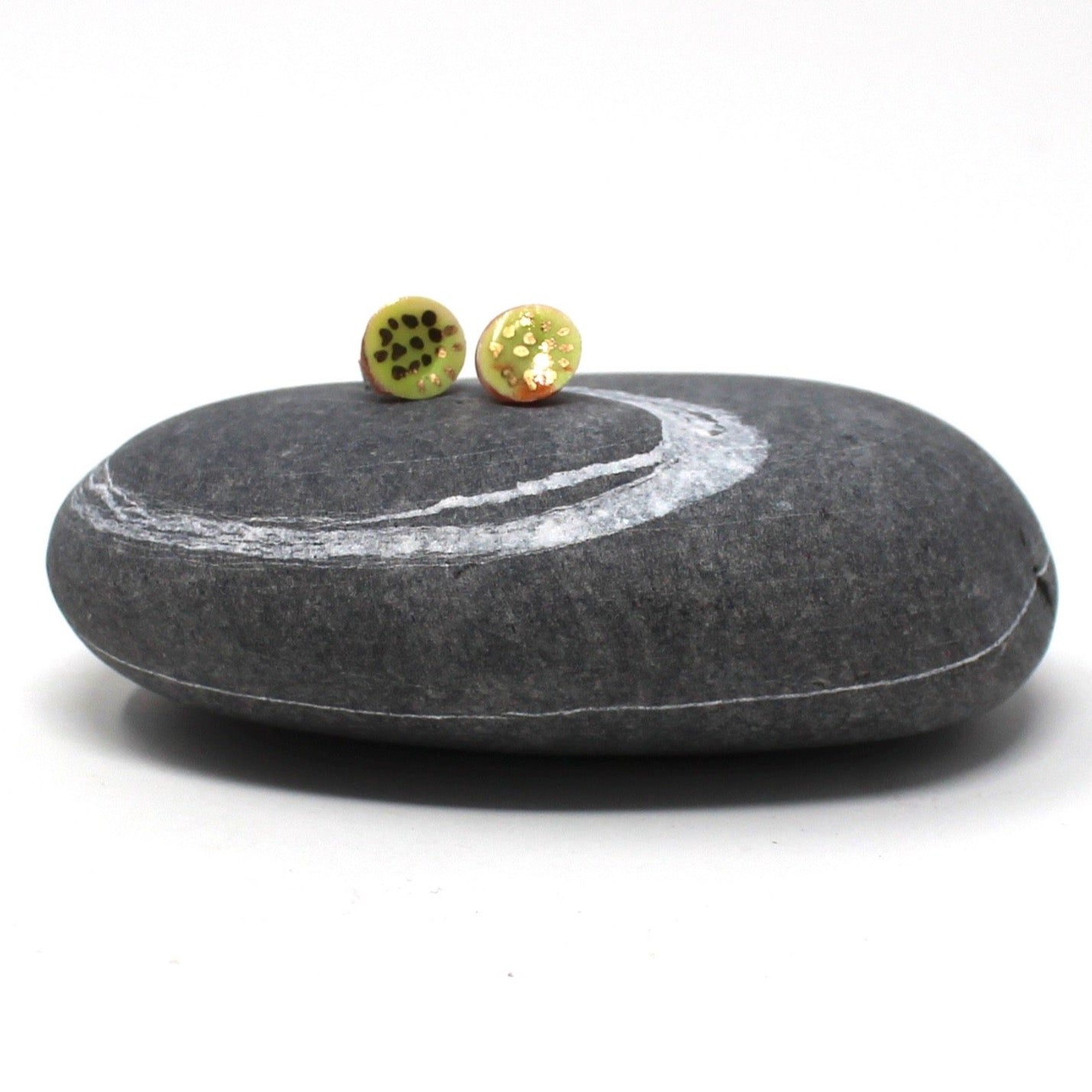 Green and Gold Porcelain Stud Earrings