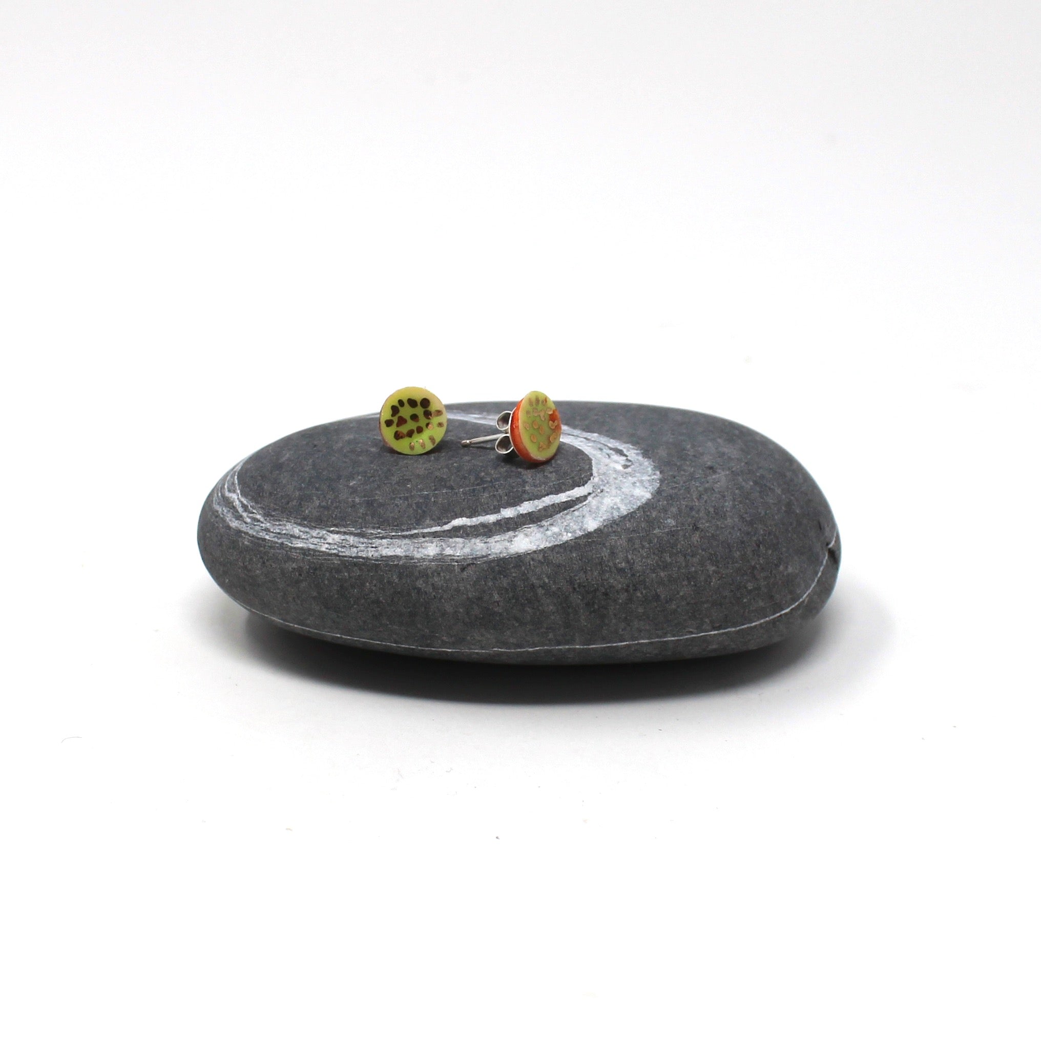 Green and Gold Porcelain Stud Earrings
