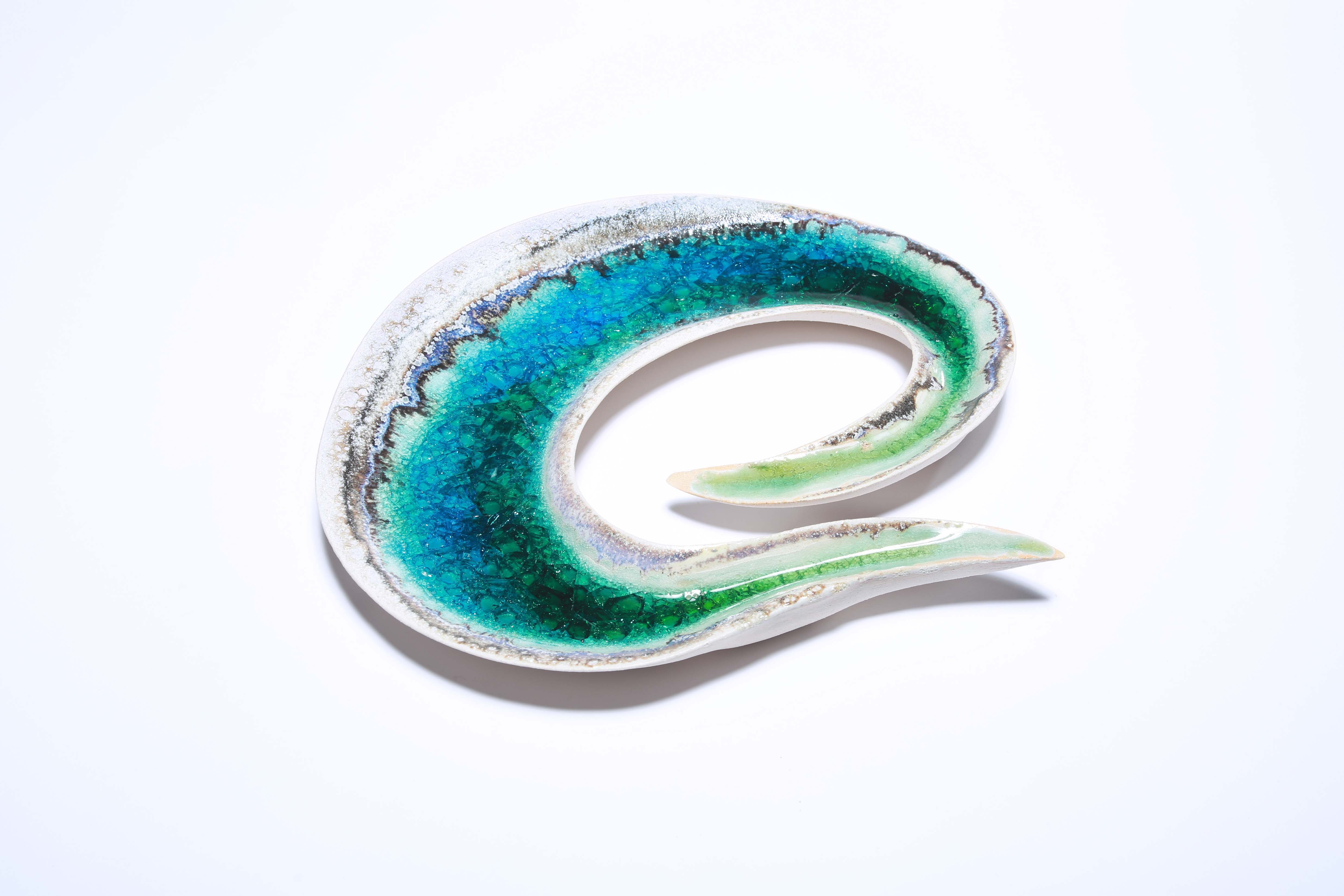 Swirl, Sculptural Vessel, Wall Art  Extra Large with Blue and Green Glass