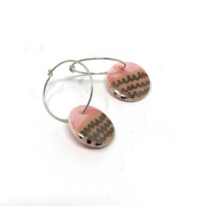 Pink and Silver Disc Hoop Earrings