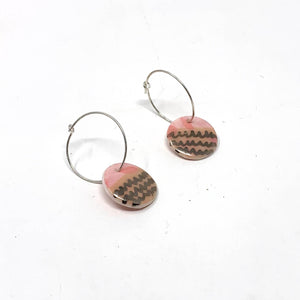 Pink and Silver Disc Hoop Earrings