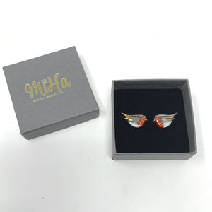 Robin Porcelain Stud Earrings with 24K Gold Lustre