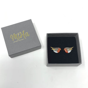 Robin Porcelain Stud Earrings 20mm with 24K Gold Lustre