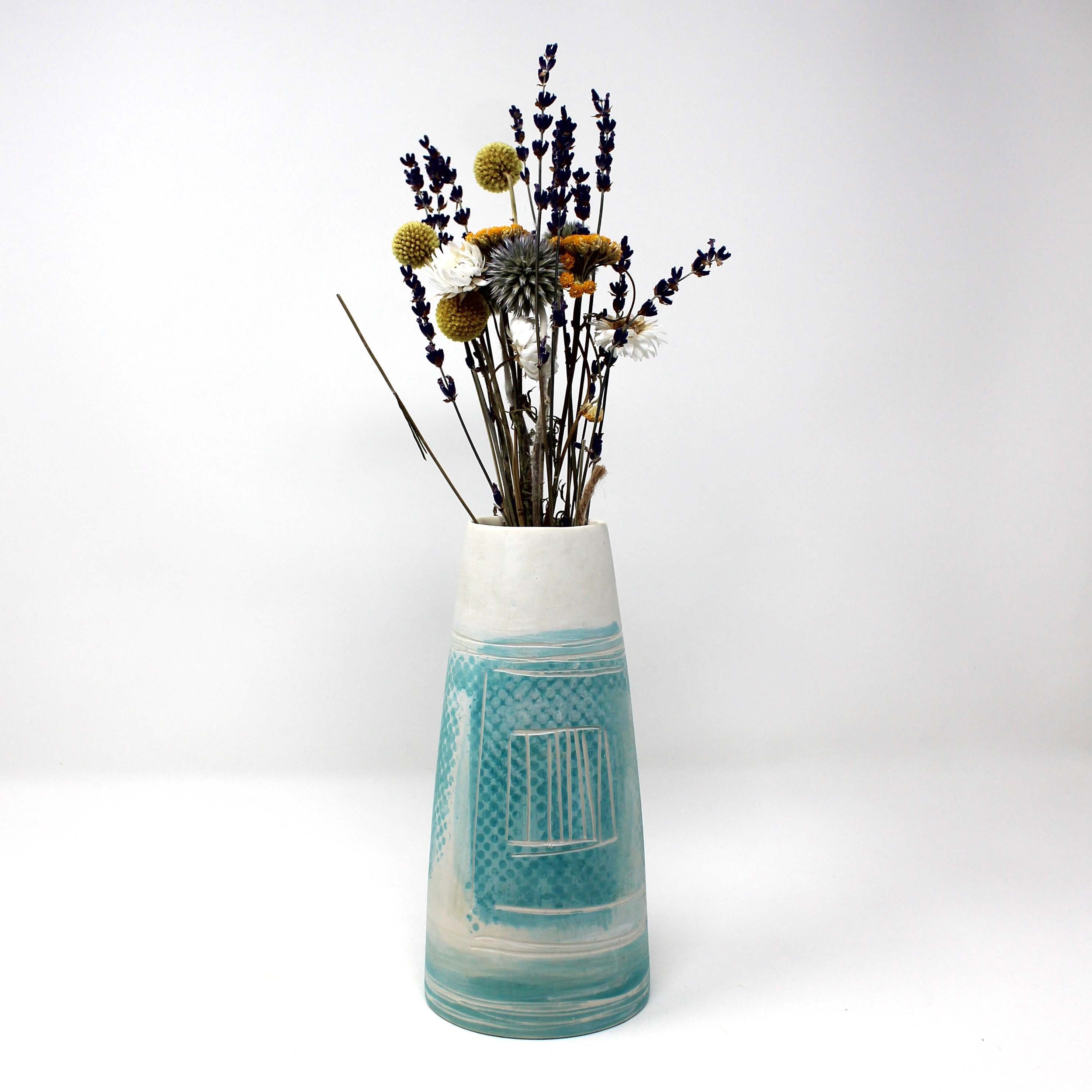 Porcelain Vase, Abstract Blues and Greens