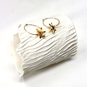 Yellow Porcelain Flower Gold Hoop Earrings with 24K Gold Lustre Details