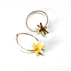 Yellow Porcelain Flower Gold Hoop Earrings with 24K Gold Lustre Details