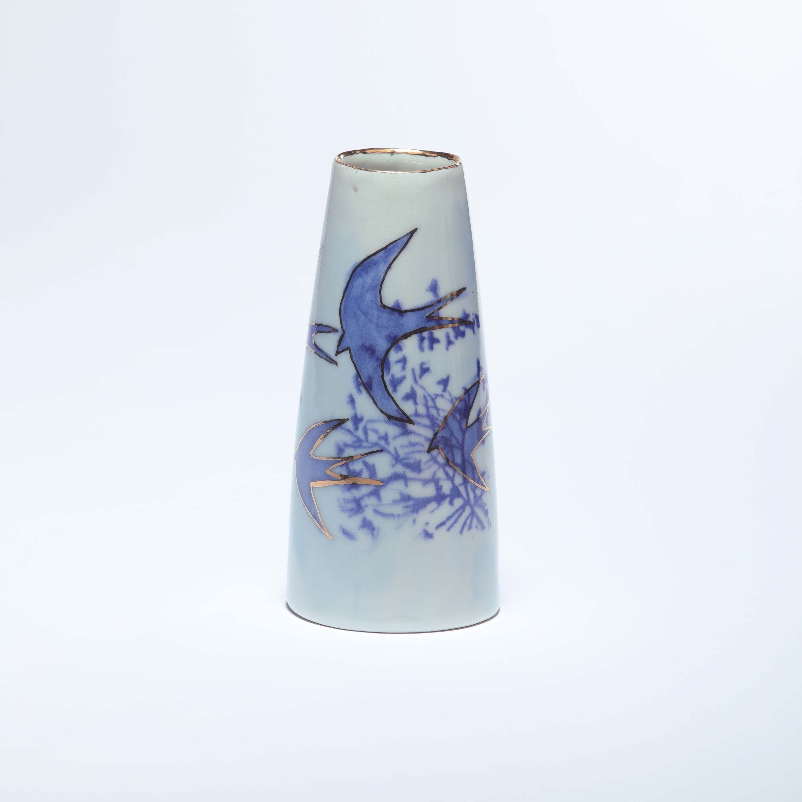 Swallows Porcelain Vase, Blue